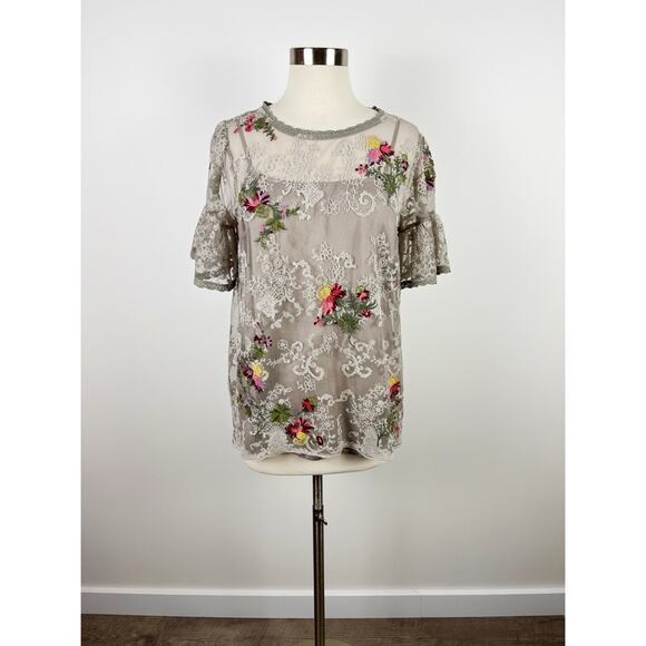 Sundance Embroidered Lace Short Sleeve Blouse - Picture 9 of 9